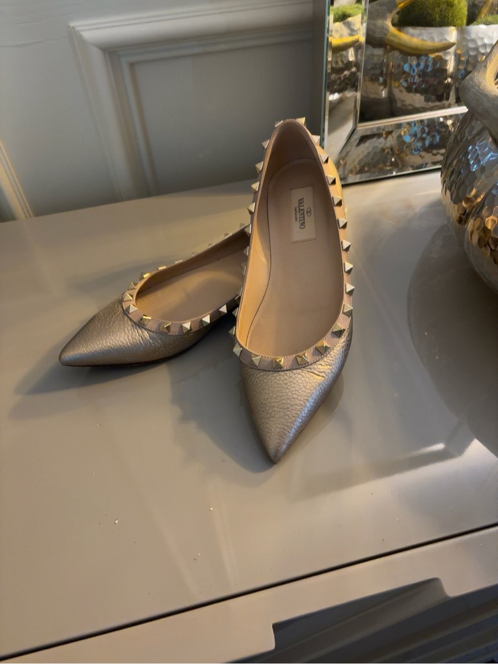 Valentino Garavani Metallic Rockstud Pointed Flats sz36 1/2